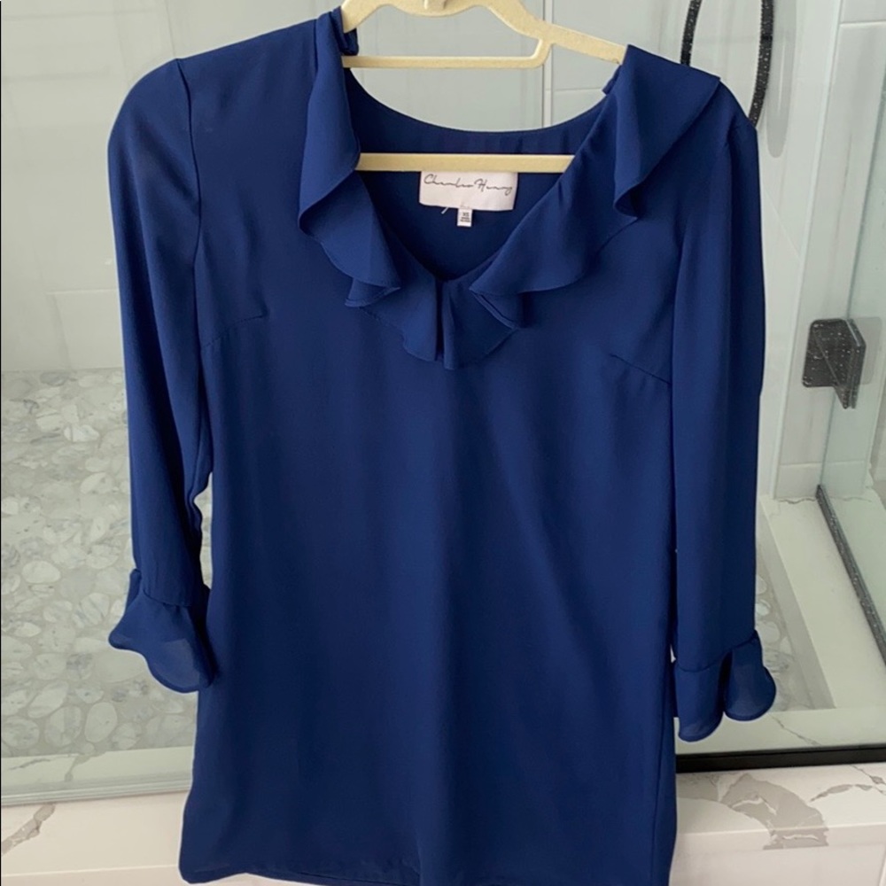 Chandler Henry blue dress with ruffle